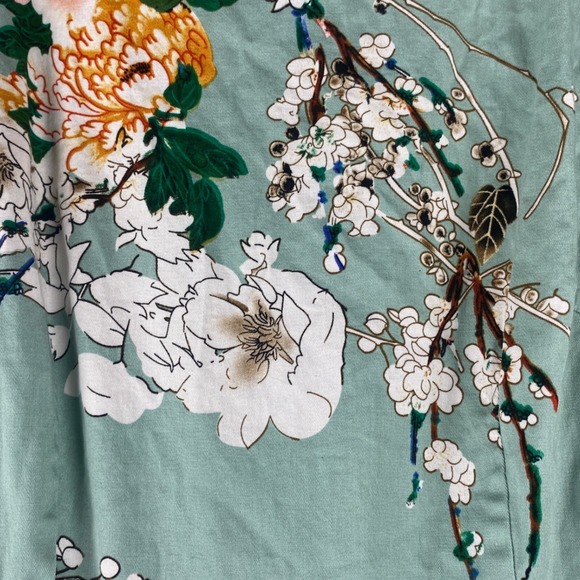 Dress Womens Medium Mint Floral Peony Fit & Flare Retro 50s Cotton Stretch OWIN - Picture 10 of 11